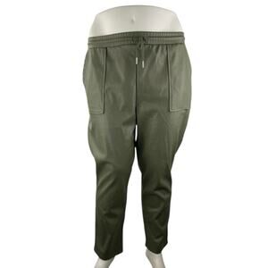 ASOS Design Green Faux Vegan Leather High Waist Straight Trousers Pants Size 14